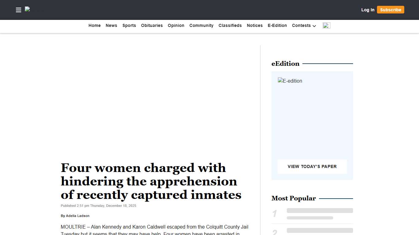 Four women charged with hindering the apprehension <br>of recently captured inmates Moultrie Observer